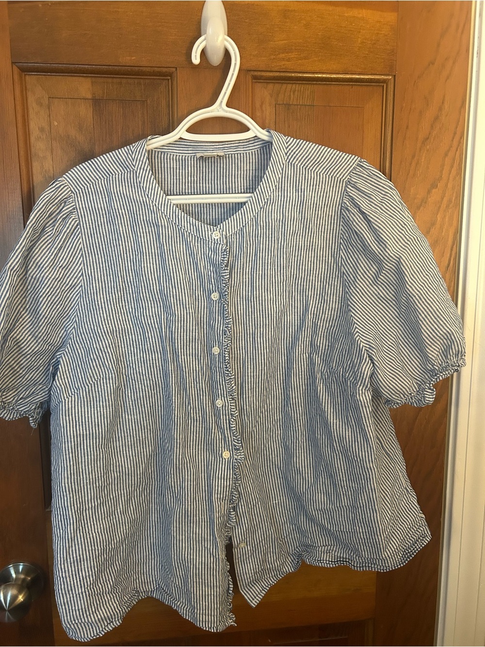 J. Crew Blue and White Striped Button-Front Blouse